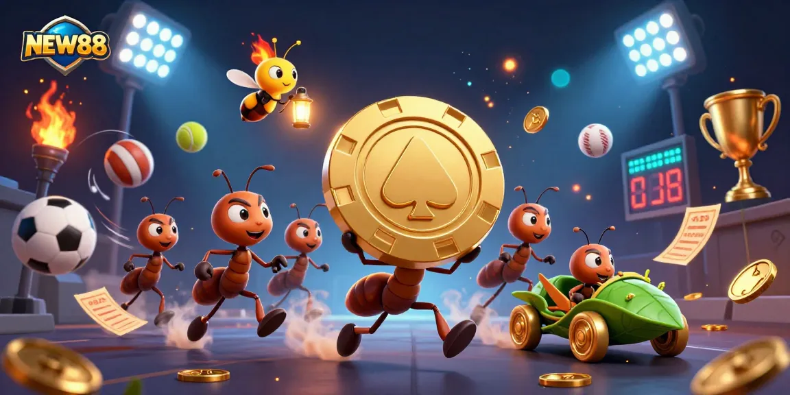 Engage in thrilling games at NEW88 with a team of whimsical ants on a heist adventure.