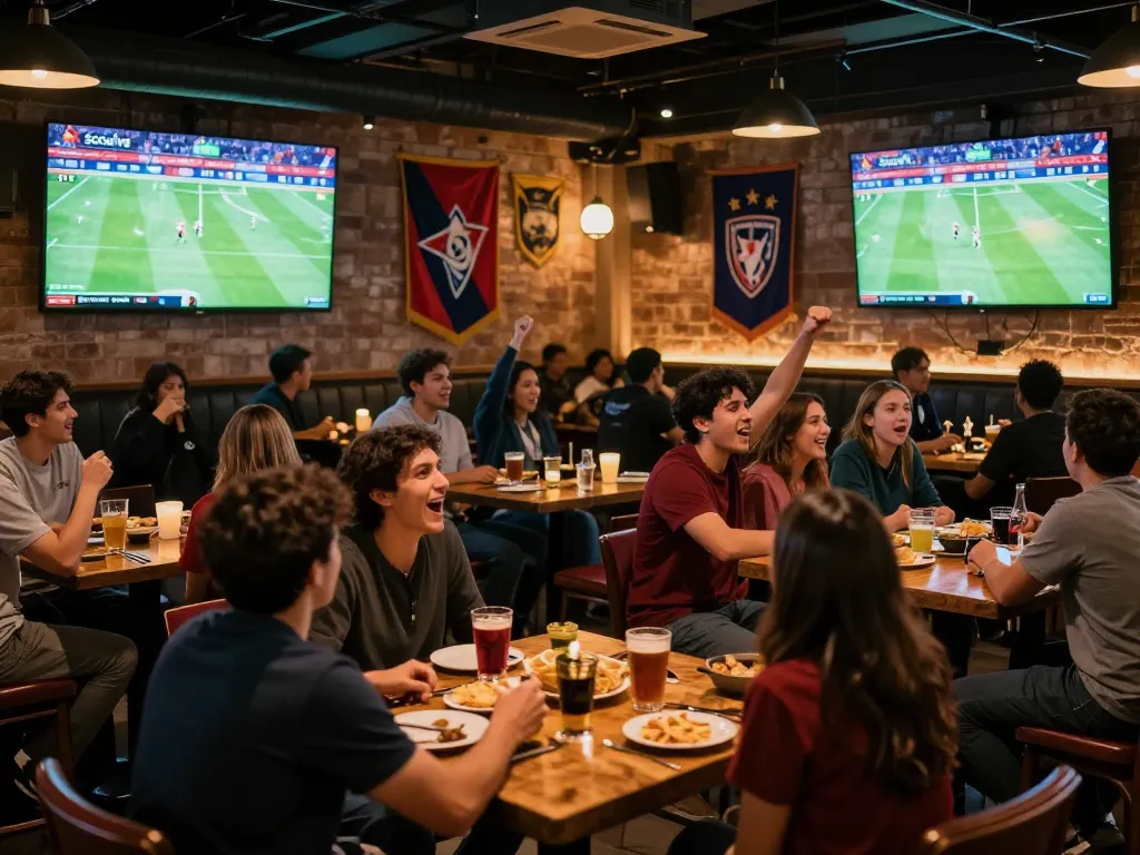 Socolive brings fans together in a vibrant sports bar, celebrating thrilling football moments.