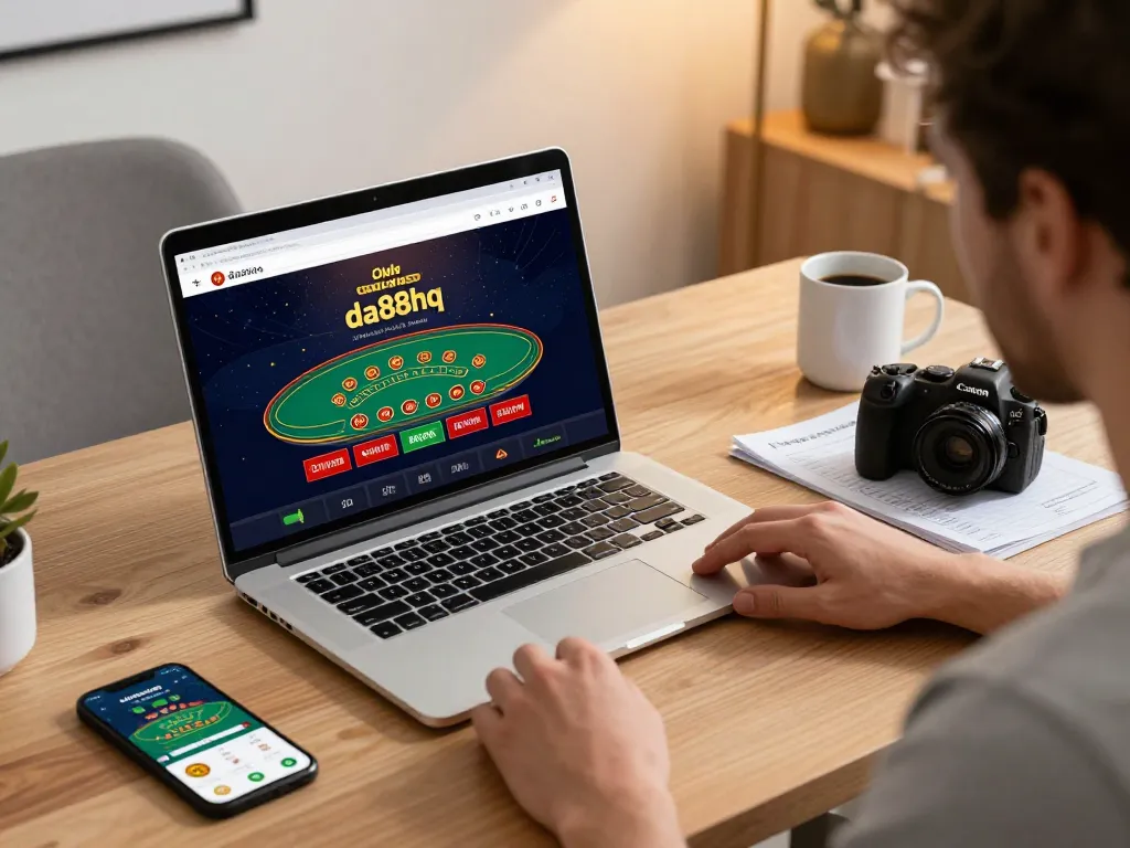 Play blackjack on the da88hq interface in a cozy home office setting.