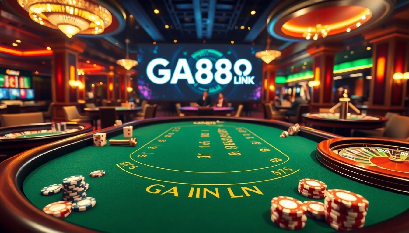 Experience thrilling gameplay at GA888 LINK with exciting casino elements like roulette and poker chips.