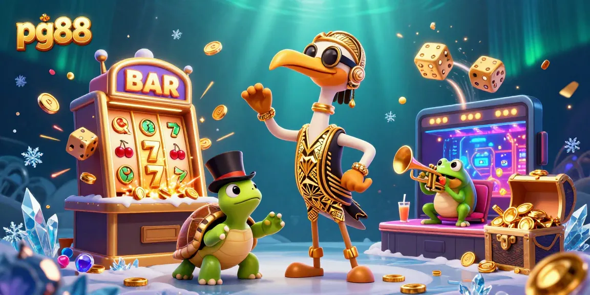 Experience excitement at pg88 with a dynamic casino scene full of gold, games, and lively characters.