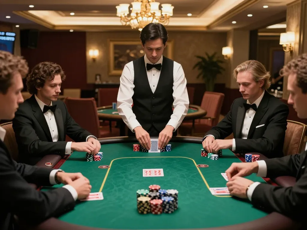 Players engaged in an intense TR88 poker game at a luxurious casino table.