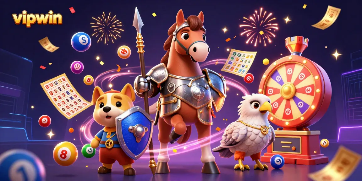 Engage with vipwin in a vibrant casino scene featuring knights and lottery elements.
