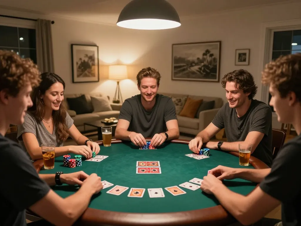 Friends enjoying a lively poker night using kk55 for an engaging gaming experience.