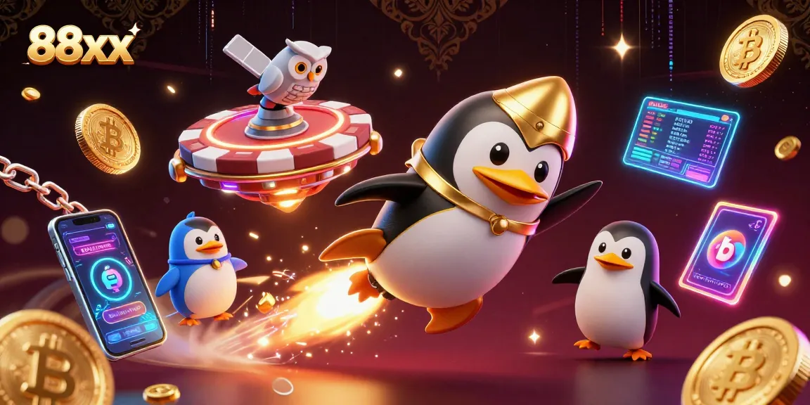 Experience the 88xx casino universe with the golden penguin and cosmic treasures.