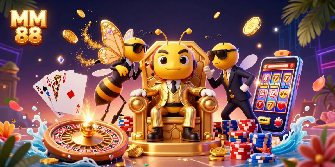 Spin with MM 88 and win golden treasures in this vibrant casino scene.