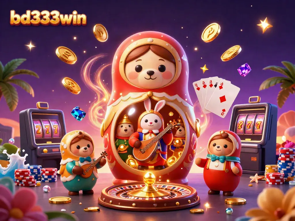 Engage with the vibrant bd333win casino illustration showcasing dynamic gaming elements in a playful scene.