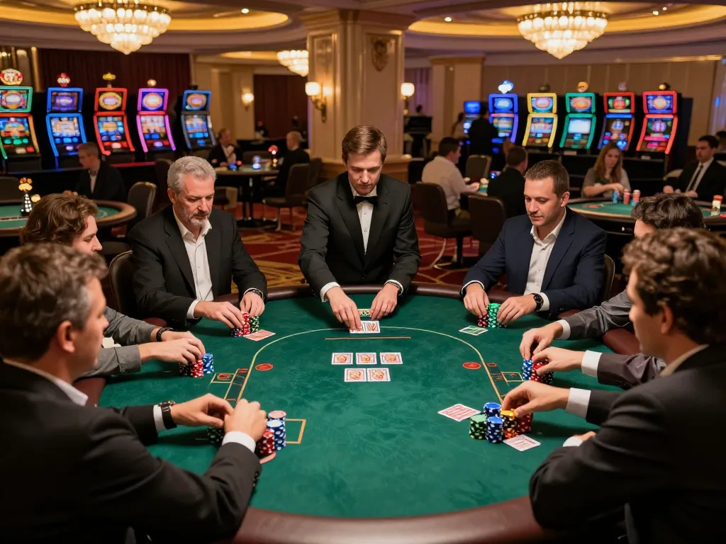 Players strategizing in an exciting poker game at 789betgo casino, showcasing luxury gaming.
