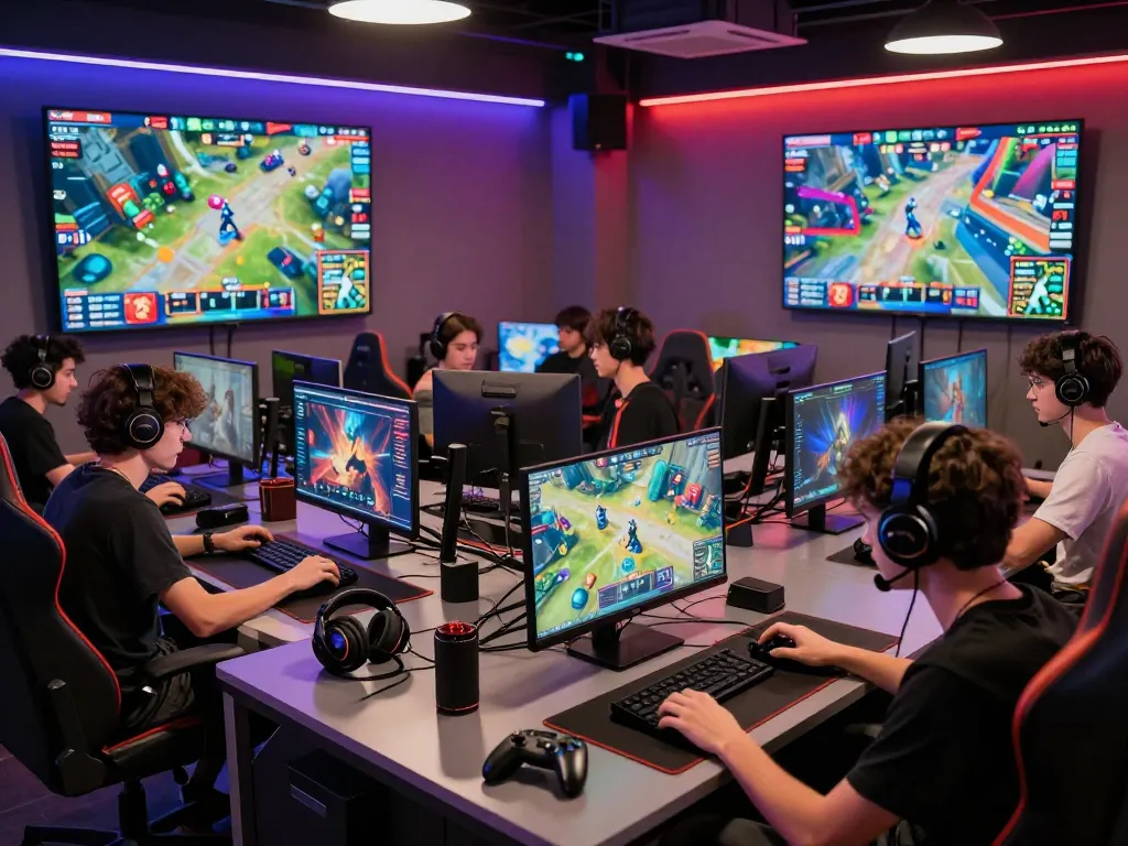 Engaged players enjoying the b52 gaming experience in a vibrant lounge setting, showcasing modern gaming culture.