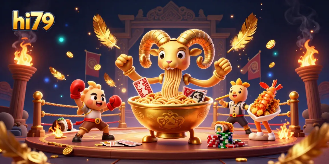 Experience the excitement of hi79 with a vibrant 3D casino scene featuring dynamic characters and gold elements.