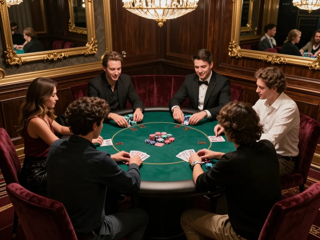 Players engaged in a high-stakes game at 789F's prestigious poker table, reflecting the thrill of expert gambling.