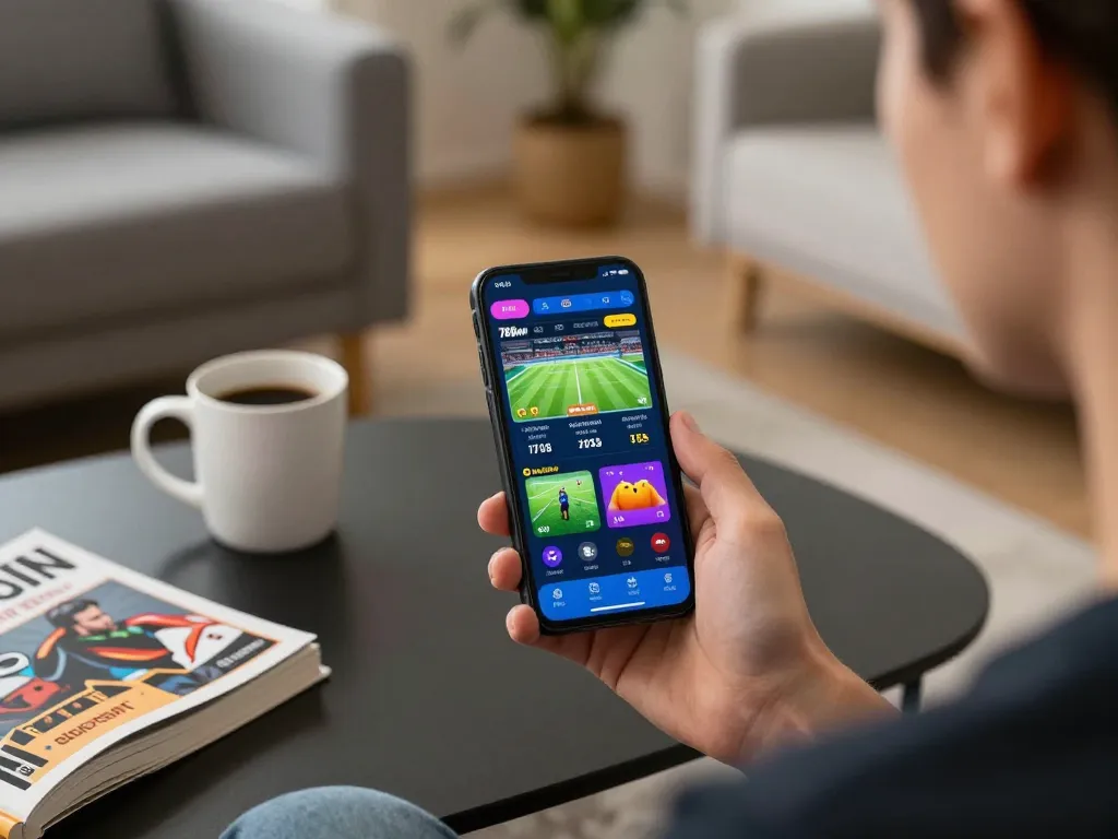 Experience online betting on link 789win, with a user placing bets on a smartphone in a cozy setting.