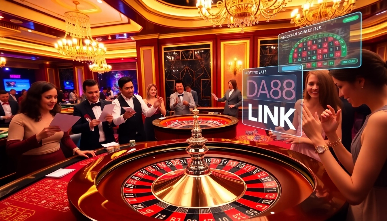 Experience dynamic betting action at a casino with DA88 LINK and vibrant gaming elements.