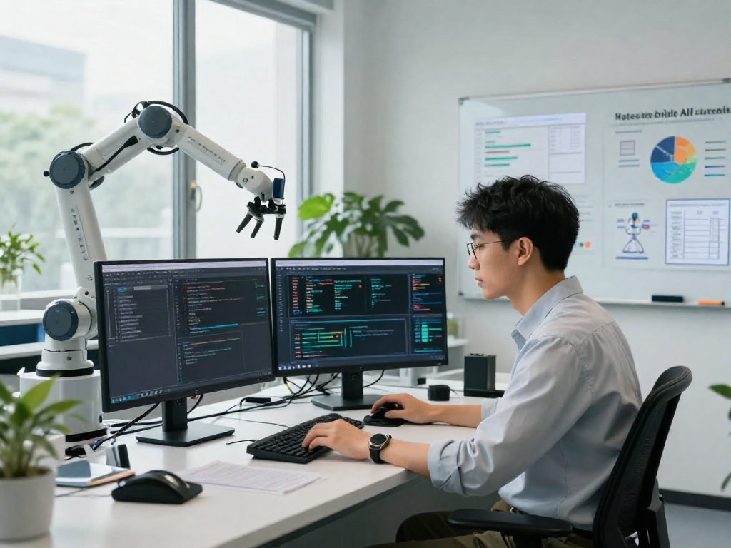 AI research scene focusing on developing algorithms for ai slut applications in a modern lab.