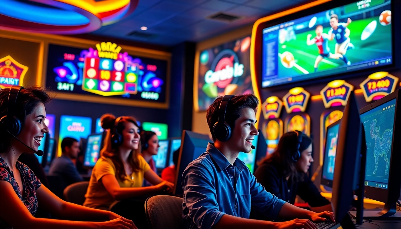 Engaging scene of diverse players enjoying online gaming at ev88win.live.