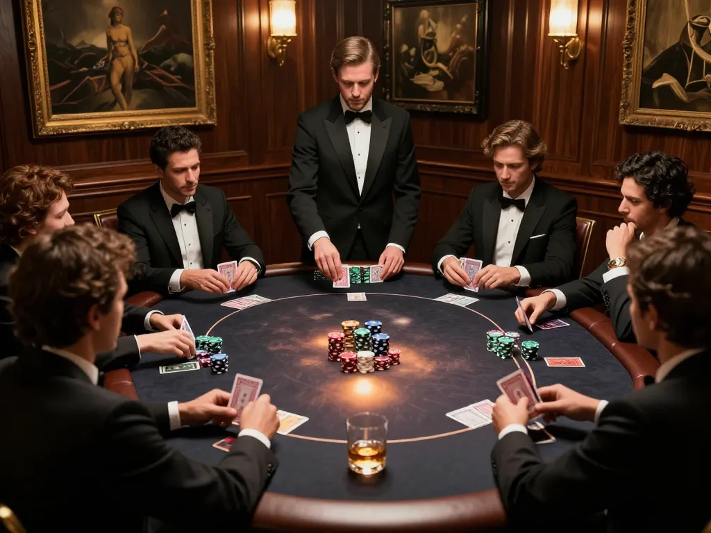Engaging poker game in a luxury setting, featuring strategic moves and players at the table, fly 88 in action