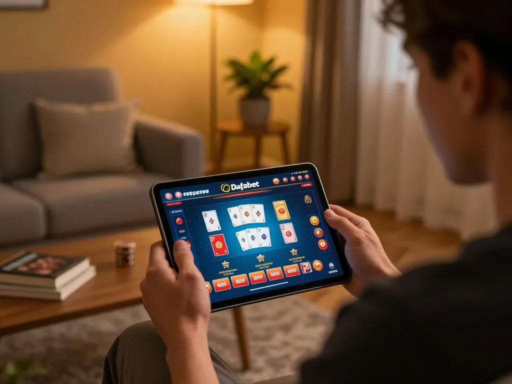 Dafabet player enjoying strategic online gaming in a cozy home environment.