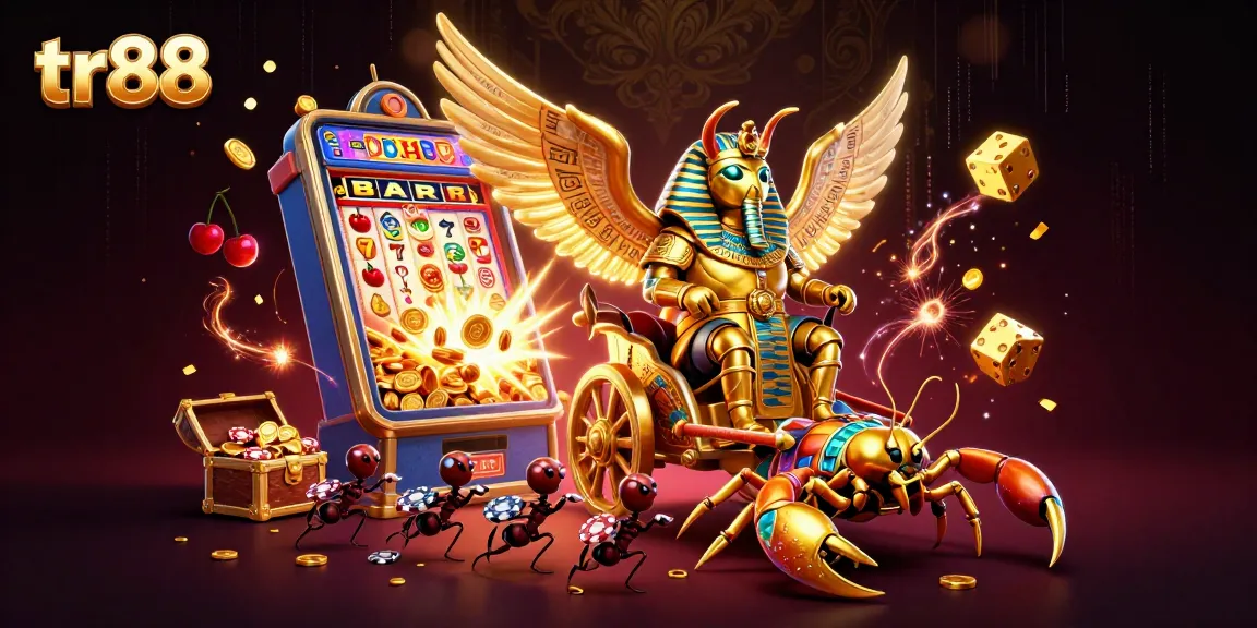 Experience the excitement of tr88’s colorful casino games with a vibrant slot machine scene.