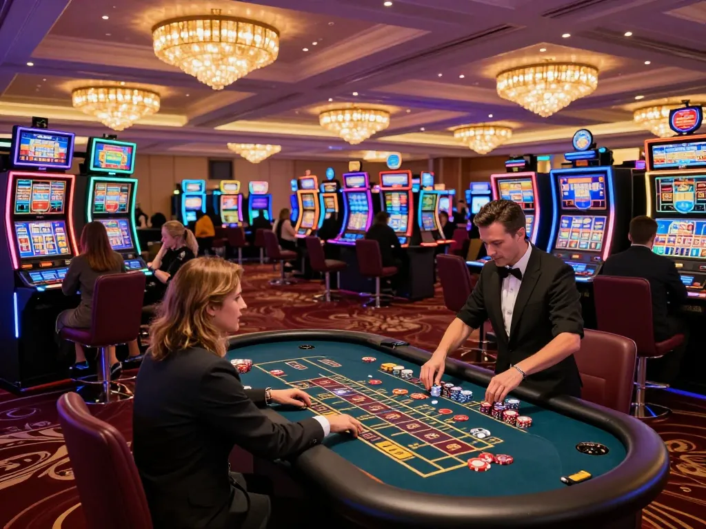 Players enjoying the excitement of link king88 at the casino while strategizing their next moves with vibrant slot machines.