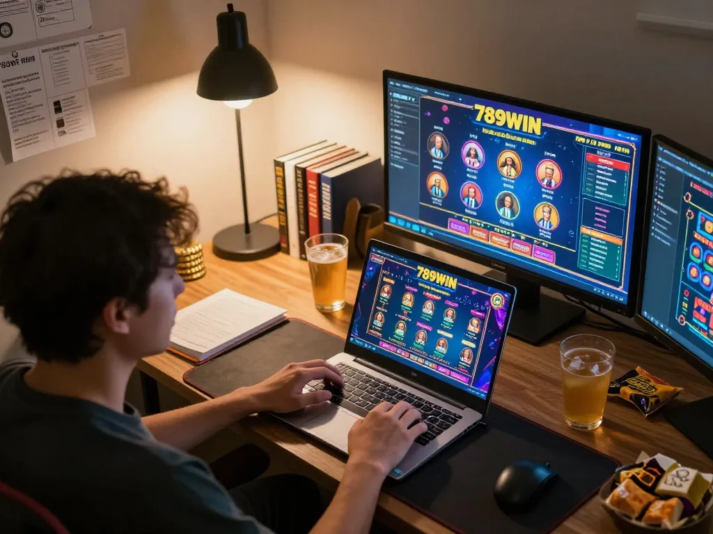 Engaging gameplay on 789WIN laptop setup highlighting strategic gambling moments