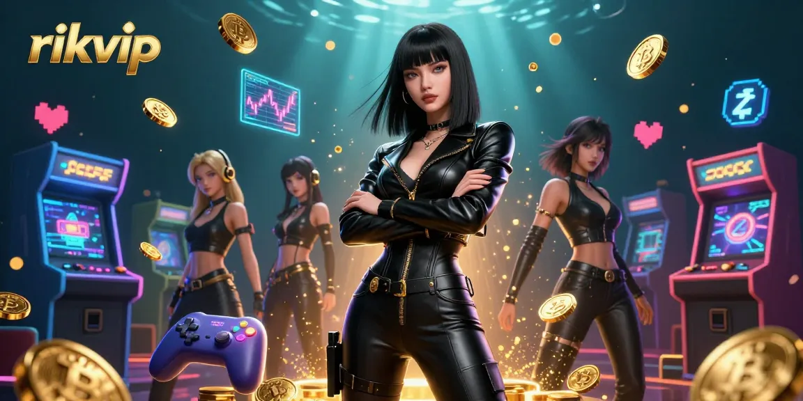 Experience the excitement of rikvip with stunning visuals of a powerful Asian woman surrounded by vibrant casino elements.