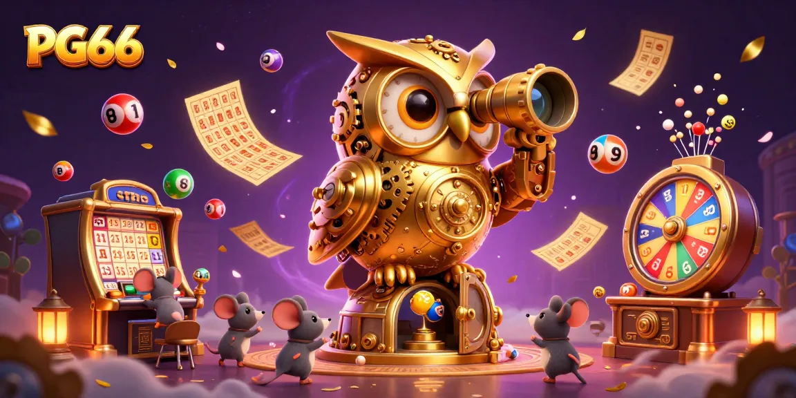 Experience PG66's vibrant gaming world with a golden owl and lively casino elements.