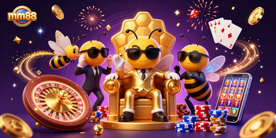 Engage in winning strategies at mm88 with vibrant casino elements in a dynamic 3D illustration.