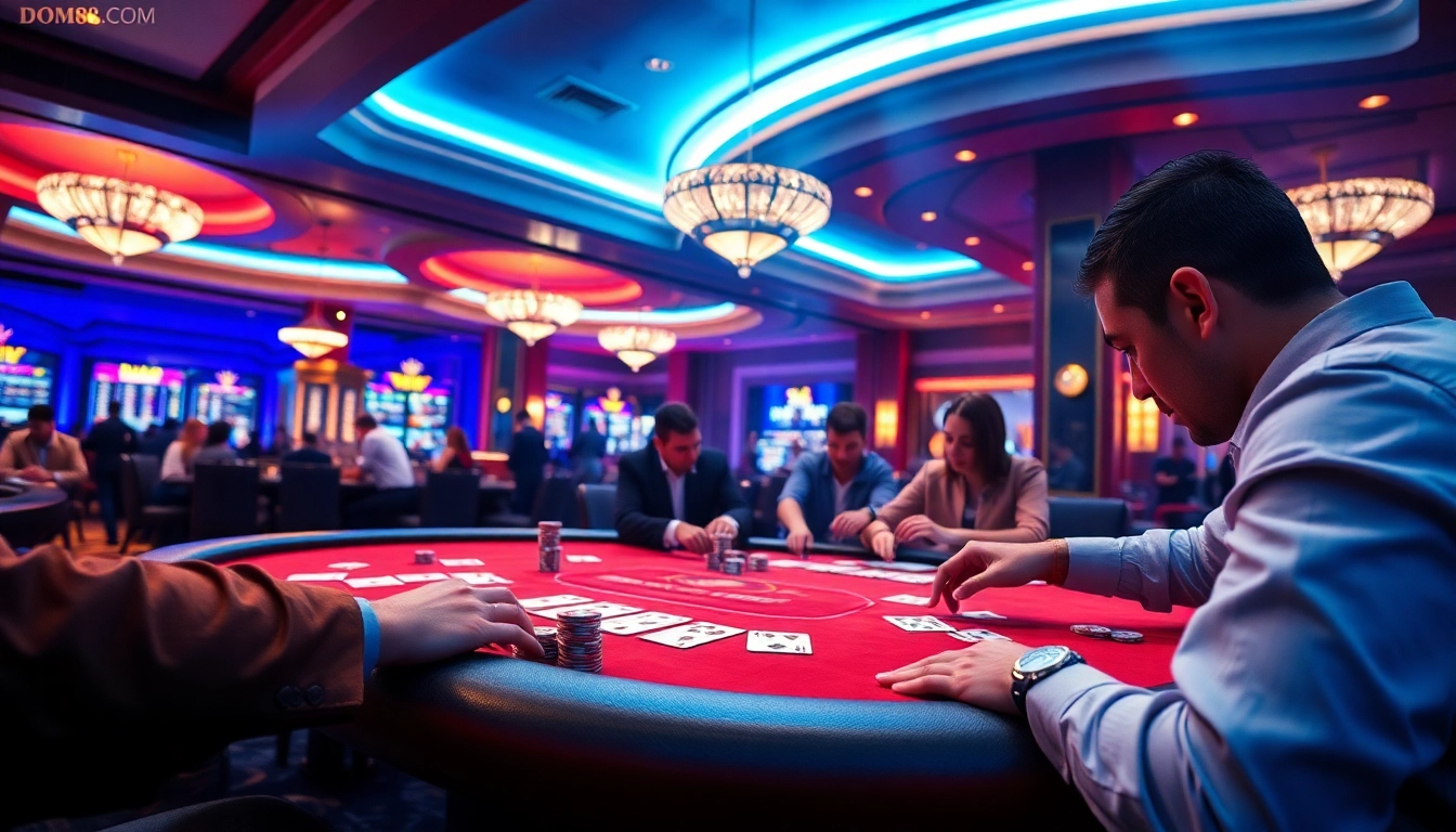 Experience the excitement of high-stakes poker at dom88.us.com with vibrant colors and intense gameplay.