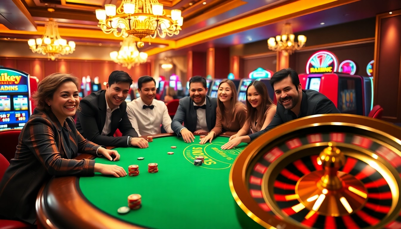 Fun88 casino scene featuring players excitedly engaging in blackjack and roulette.