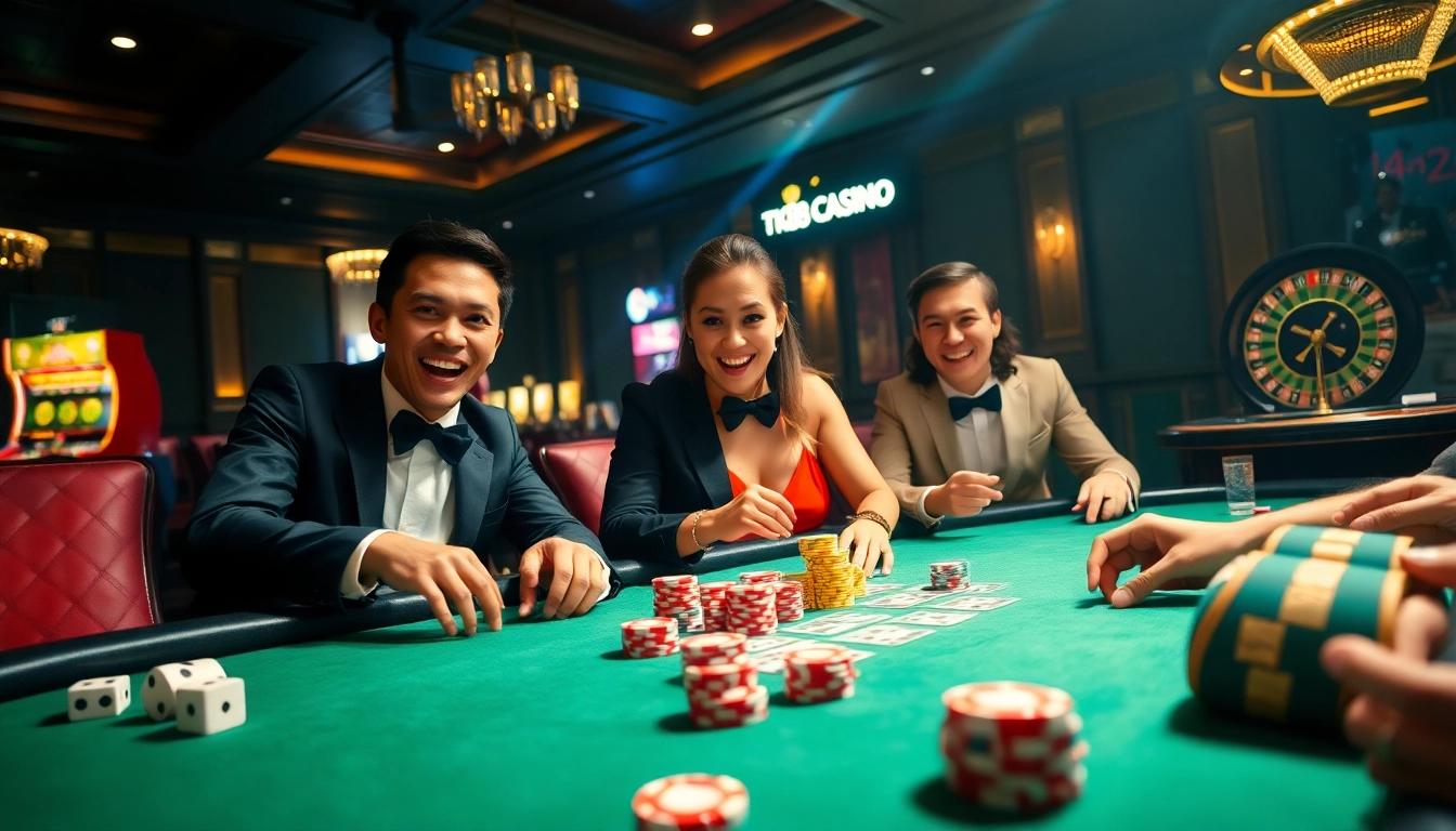 A thrilling poker game scene showcasing TK88 Casino's excitement and luxury.