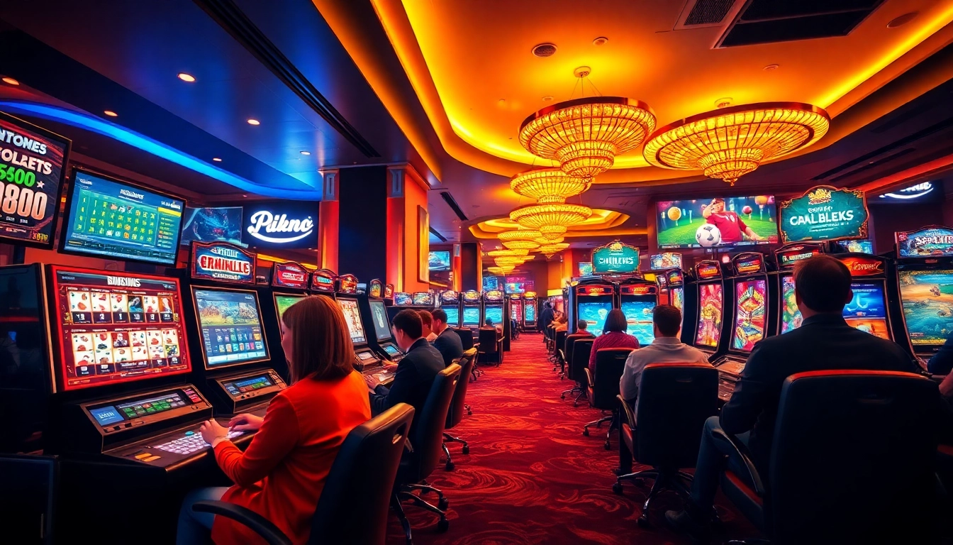 Dynamic online gambling scene at bk860s.com with players enjoying casino games and sleek technology.