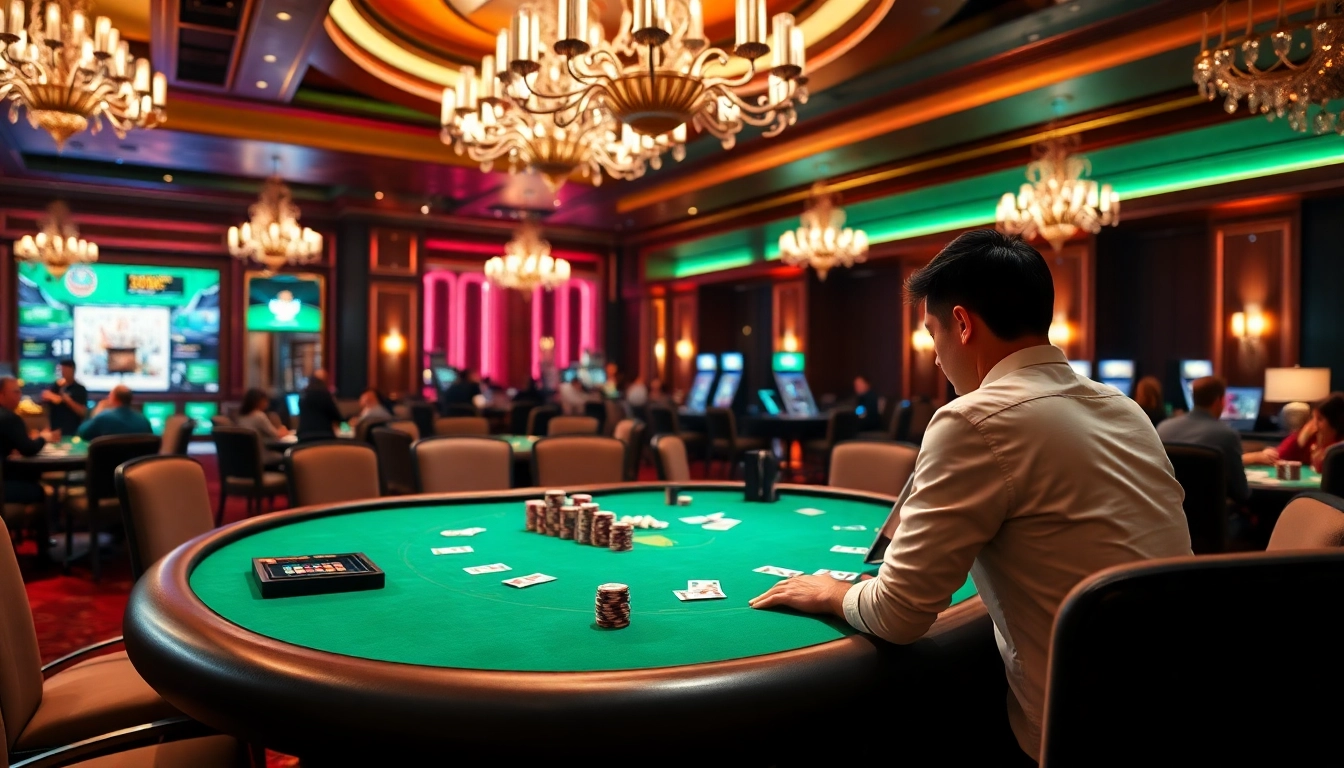Experience the thrill of tr88 at a luxurious poker table with vibrant chips and strategic gameplay.