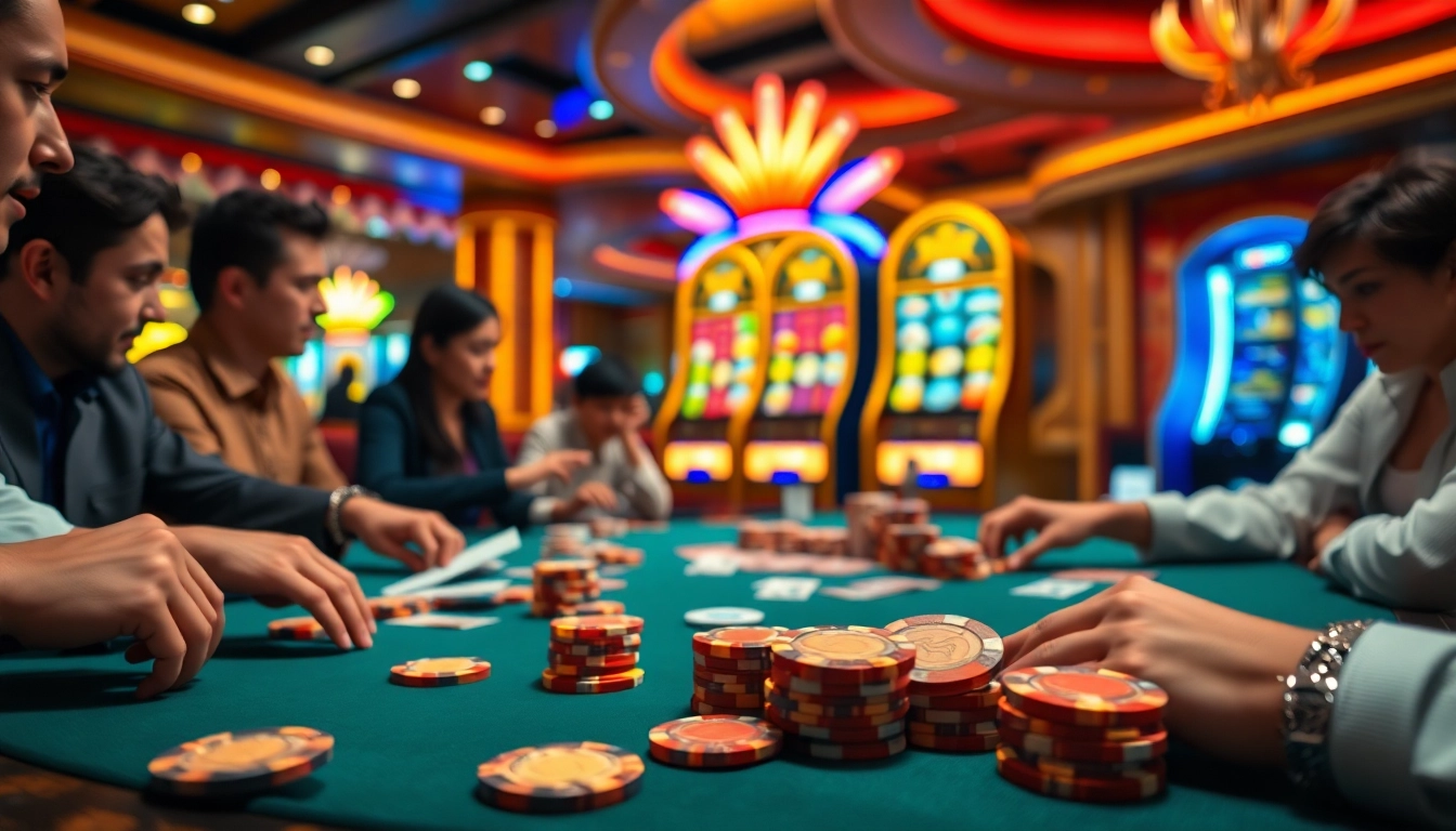 Engaged players at a luxurious gaming table showcasing nhà cái 79king casino excitement.