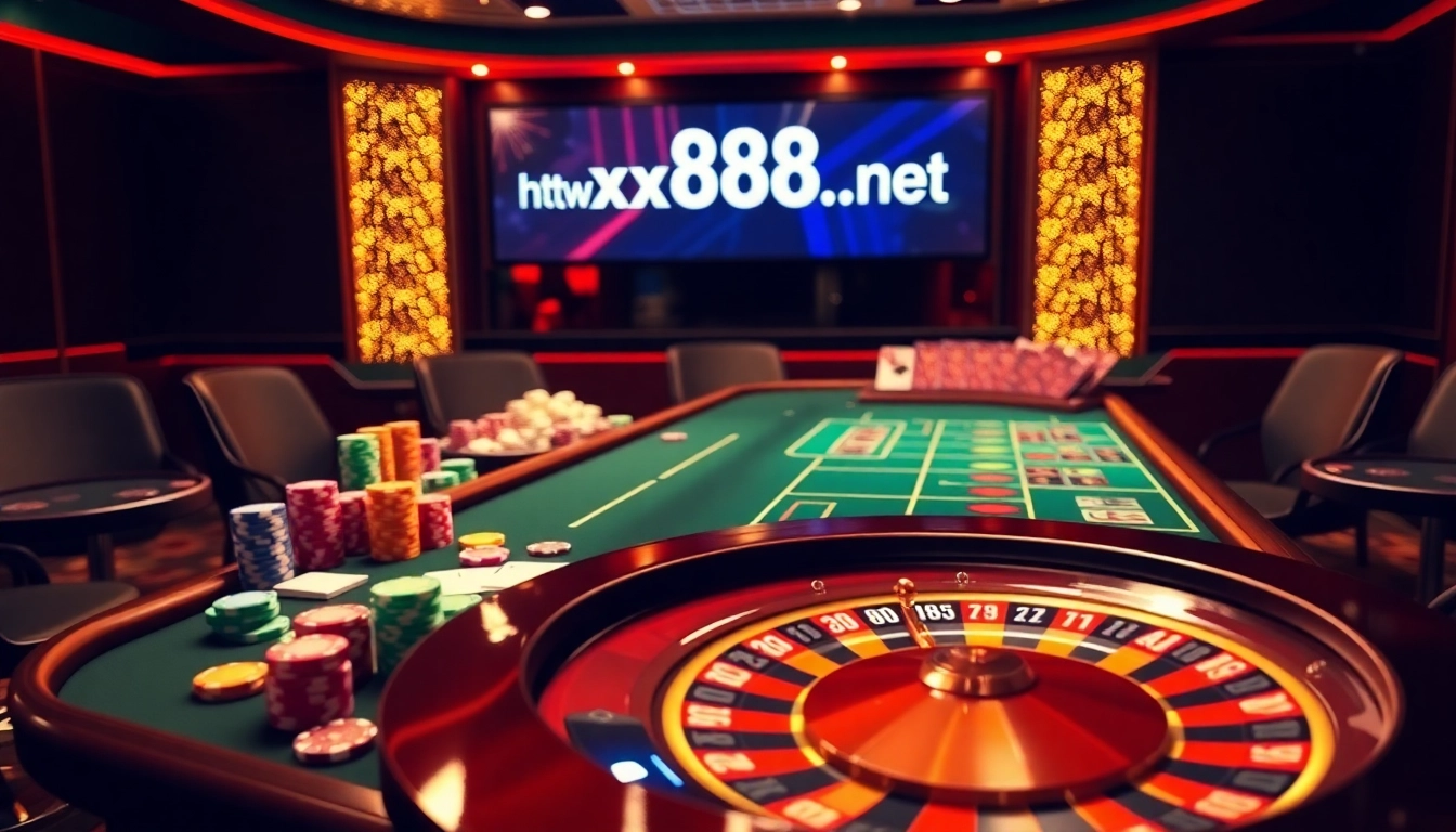 Experience the thrills of live gaming with XX88 at https://xx88.se.net/, featuring vibrant casino tables and poker chips.