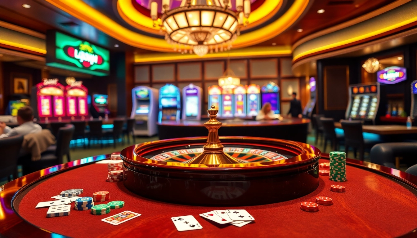 Engage with thrilling gameplay at 58wim in a luxurious casino setting enriched with lively poker tables and exciting slot machines.