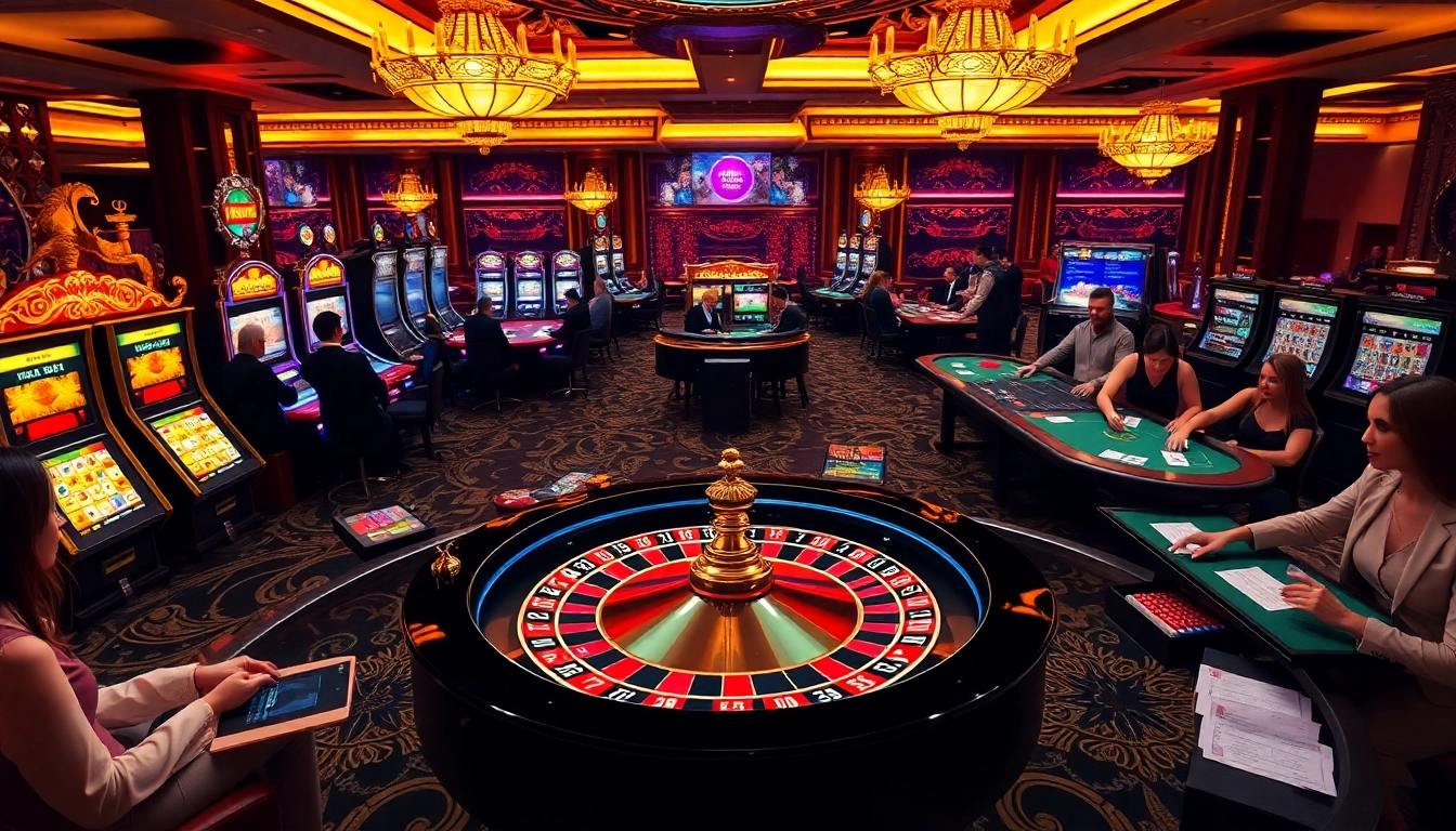 Excited gamblers enjoying a luxurious gambling experience at Trang Chủ QQ88 casino.